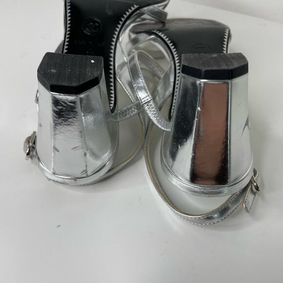 CHANEL Vintage Silver Mule Sandals Heels 37 - Picture 11 of 13